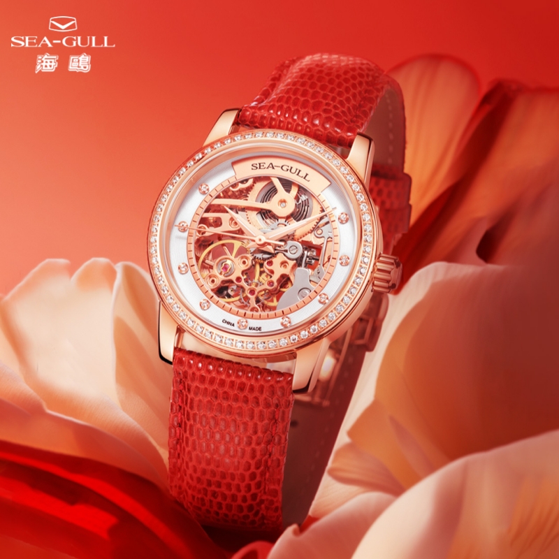Skeleton Mechanical Watch - Механические женские часы Sea-Gull, красные, роскошные,