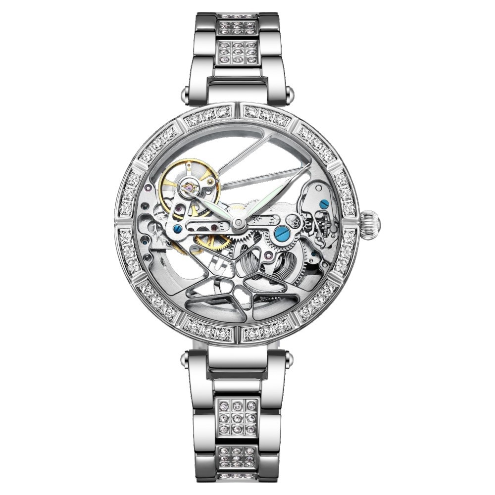 Skeleton Mechanical Watch - Роскошные модные часы со скелетонизированным серебряным